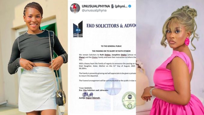 Phyna Confirms Death of Her Sister Ruth After Being Hit by Dangote Truck Phyna Confirms Death of Her Sister Ruth After Being Hit by Dangote Truck
